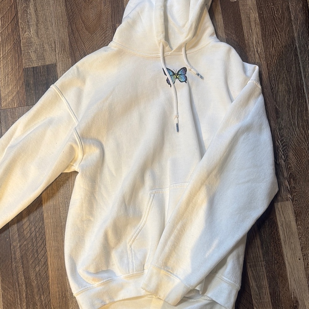 White Hoodie with Butterfly Embroidery